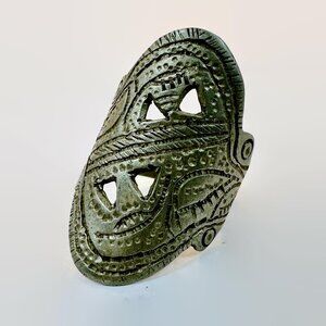 Afghan Ring, Vintage, Kuchi, Middle Eastern, Etched, Size 9 1/2, Wide, Silver